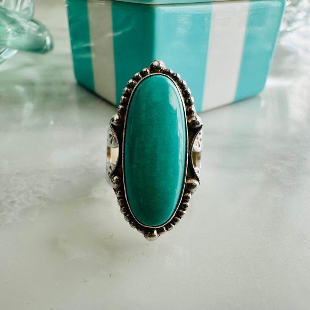 Oval Turquoise Ring .925 Sterling Silver Large Statement Size 6 HSN Jay King